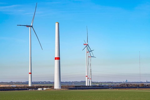 Construction site of the new Bedburg 3 wind farm, on recultivated open-cast mining site, 9 wind