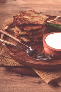 Potato pancakes, pancakes with sour cream, Belarusian dish, homemade, no people