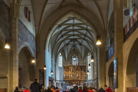 Interior of the late Gothic fortified church, St. Margaret's Church, 1414, Medias, Transylvania,
