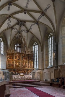 Ribbed net vault and media altar, late Gothic winged altar, built 1490-1520, St. Margaret's Church,