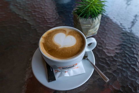 Cappuccino on a glass table, Medias, Bulgaria