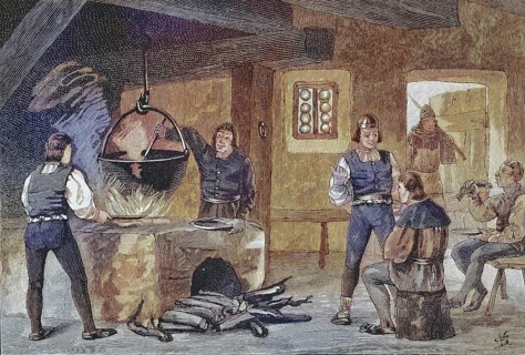 German Peasant War, 1524-1526, Bauernstube in Keula, Fische siedend/ German peasant war, peasant
