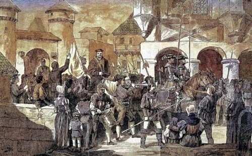 German Peasants' War, 1524-1526, Hubmaier is solemnly received in Landshut/German Peasants' War,