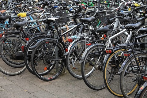 Lots of bikes in the bicycle parking lot in front of Oldenburg Central Station, Lower Saxony,