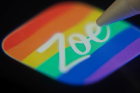 Dhaka, Bangladesh- 06 Dec 2025: Close-up of the Zoe app on a screen with a stylus pointing at it
