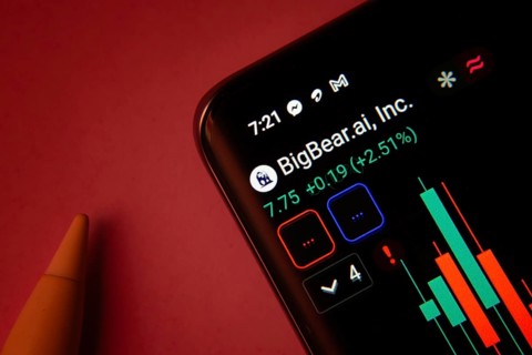 Dhaka, Bangladesh- 08 Sep 2025: Close-up of a phone screen showing BigBear Ai Inc stock market data