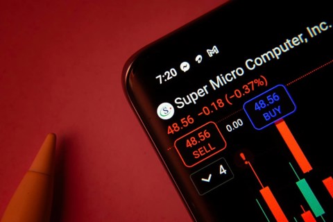 Dhaka, Bangladesh- 08 Sep 2025: Close-up of a phone screen showing Super Micro Computer Inc stock
