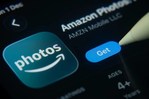 Dhaka, Bangladesh- 01 Dec 2025: A close-up of the Amazon photos app icon in the App Store on an