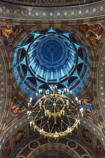 Ceiling dome with chandelier in the Archbishop's Residence of the National Yuri Fedkowych
