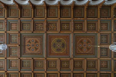 Cassette ceiling in a lecture hall of the National Yuri Fedkovych University, founded in 1875,