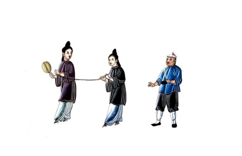 Jurisprudence, torture and punishment in medieval China, prisoner is carried away with a chain