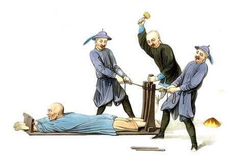 Jurisprudence, torture and punishment in medieval China, The Rack torture method. The victim of