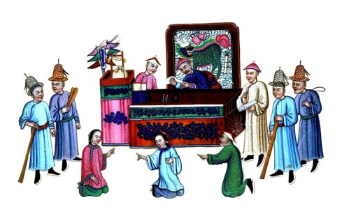 Jurisdiction, torture and punishment in medieval China, scene depicting a traditional court or an