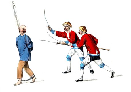 Jurisprudence, torture and punishment in medieval China, a criminal is carried out for execution.