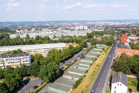 Aerial view of Gorbitz prefabricated housing estate, Dresden, Saxony, Germany