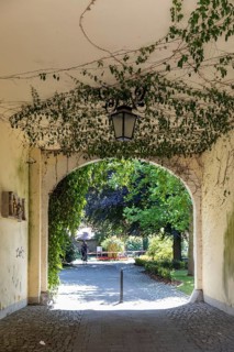 Passage through the gatehouse in Pulsnitz Castle Park, Saxony, Germany