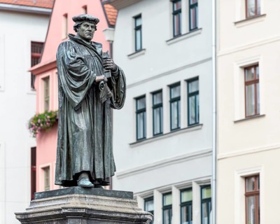 The monument to Martin Luther on the market square in Eisleben, Luther monument, bronze sculpture