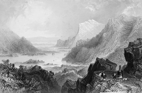 Arrival in Killarney on Lough Leane by way from Kenmare, County Kerry, Ireland, wild mountain