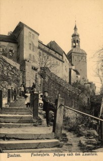 Historical postcard around 1900, Bautzen, Fischerpforte, staircase after the Lauenturm, Saxony,
