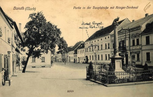 Historical postcard around 1900, Baruth in der Mark, war memorial, town in the district of