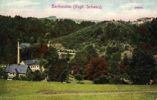 Historical postcard around 1900, Barthmühle in Vogtland Switzerland, a settlement belonging to the