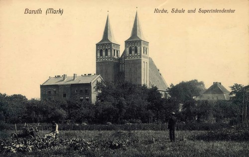 Historical postcard around 1900, Baruth in der Mark, church, town in the Teltow-Fläming district in