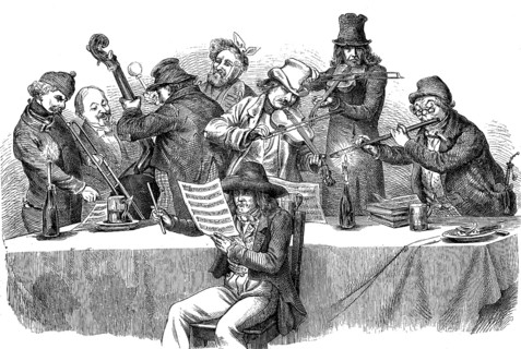 Bohemian musicians, woodcut from 1864