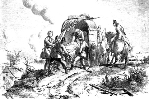 Prussian ambulance, woodcut from 1864