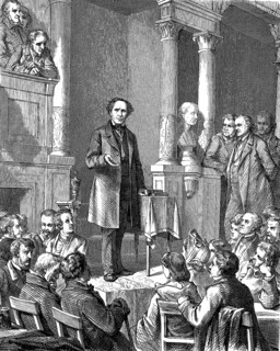 Ludwig Würkert in front of his community. Friedrich Ludwig Würkert, 1800 - 1876, was a Protestant