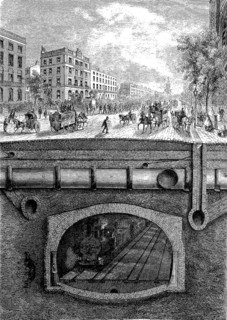 On and below ground in London, woodcut from 1864