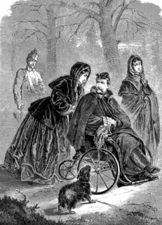 Old soldier in the military home in Deversee, woodcut from 1864