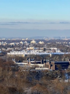 View of Munich from Olympic Mountain to Nymphenburg Castle with snow, Olympic Park, Munich,
