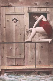 Vacation on the Baltic Sea, changing rooms for woman, swimsuit, around 1925, historic, Germany
