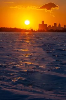 Detroit, Michigan USA - 4 February 2026 - The ice-choked Detroit River near downtown Detroit.