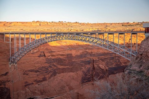 Page, Arizona - The Glen Canyon Bridge, or Glen Canyon Dam Bridge carries US 89 700 feet above the