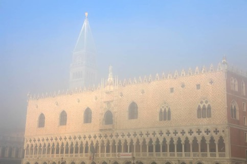 Campanile di San Marco and Doge's Palace in fog, Venice, Veneto, Italy