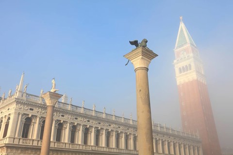 Campanile di San Marco in fog, Venice, Veneto, Italy