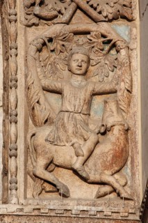 Figurative depiction on the façade of the west portal of the Basilica di San Marco, Venice, Veneto,