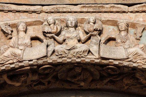 Figurative depiction on the façade of the west portal of the Basilica di San Marco, Venice, Veneto,