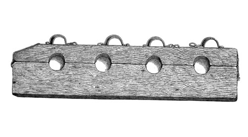 Instrument of torture: The stick - The prisoner had to put his legs through the holes, his arms