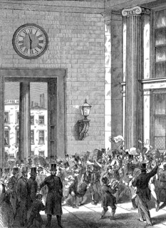 Before closing time on Friday evening in London, woodcut from 1864