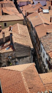 Narrow streets and old houses with red roofs from a bird's eye view, Koper, Slovenia
