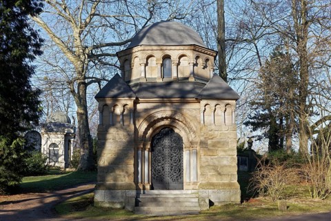 Pompous mausoleum of the Heynen family, Romanesque style, Nordfriedhof Düsseldorf, North