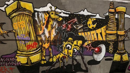 Artistic graffiti with surreal elements and an unusual play of colors, Prague Czech Republic