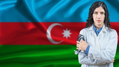 Azerbaijani national health system, Medical professional on Azerbaijan flag background