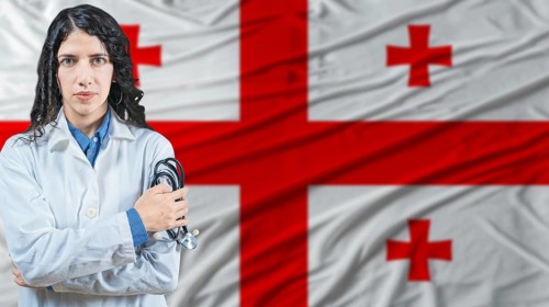 Georgian national health system, Medical professional on Georgia flag background