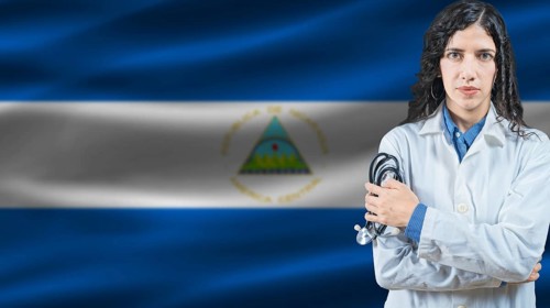 Nicaraguan national health system, Medical professional on Nicaragua flag background