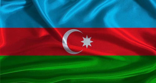 Azerbaijan flag with cloth textured background. National flag of Azerbaijan with realistic texture