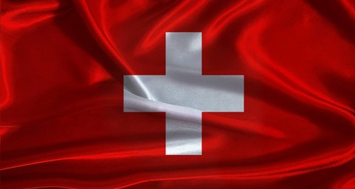 Switzerland flag with cloth textured background. National flag of Switzerland with realistic