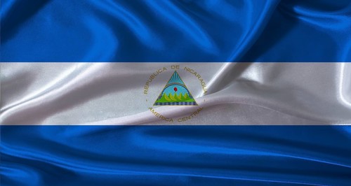National flag of Nicaragua with cloth texture. Nicaragua flag with realistic texture background